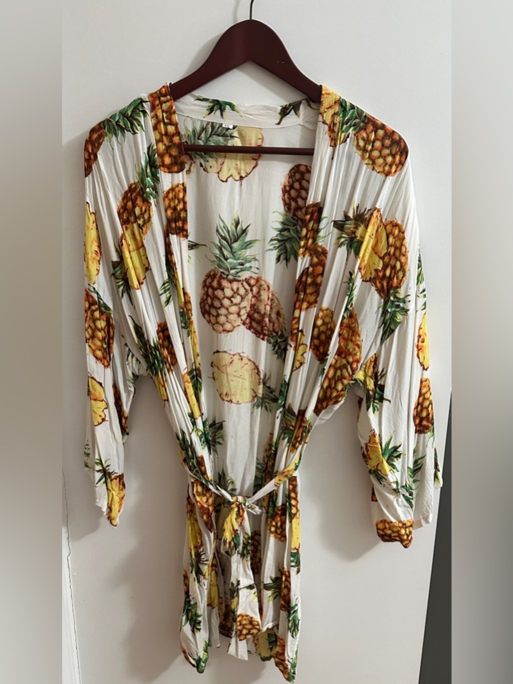 Pineapple Print Women’s Kimono Robe - White & Yellow